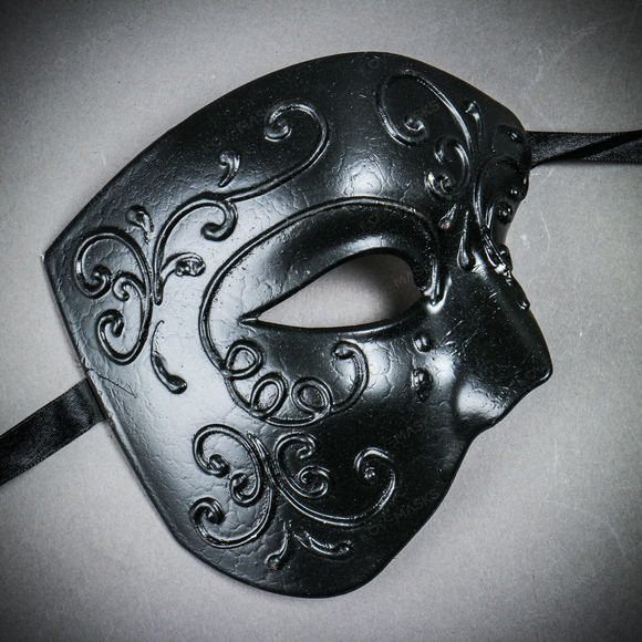 Phantom of Opera Venetian Design Masquerade Party Mask - Black - Picture 1 of 7